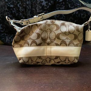 Coach White Stripe- Demi  Brown Small Purse -Jacquard Baguette/ Shoulder bag